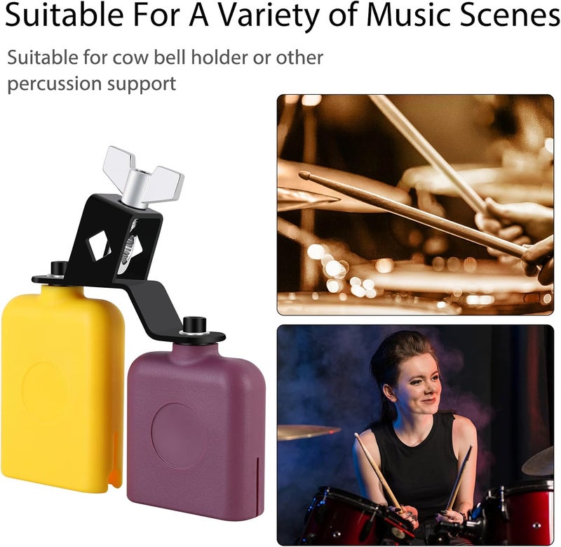 RANMING Jam Block Plastic Cow Bell Double Sambago Bell Jam Block for Band Practice Festival Performance,Latin Percussion Instrument Kit (Yellow-Purple) - Image 4